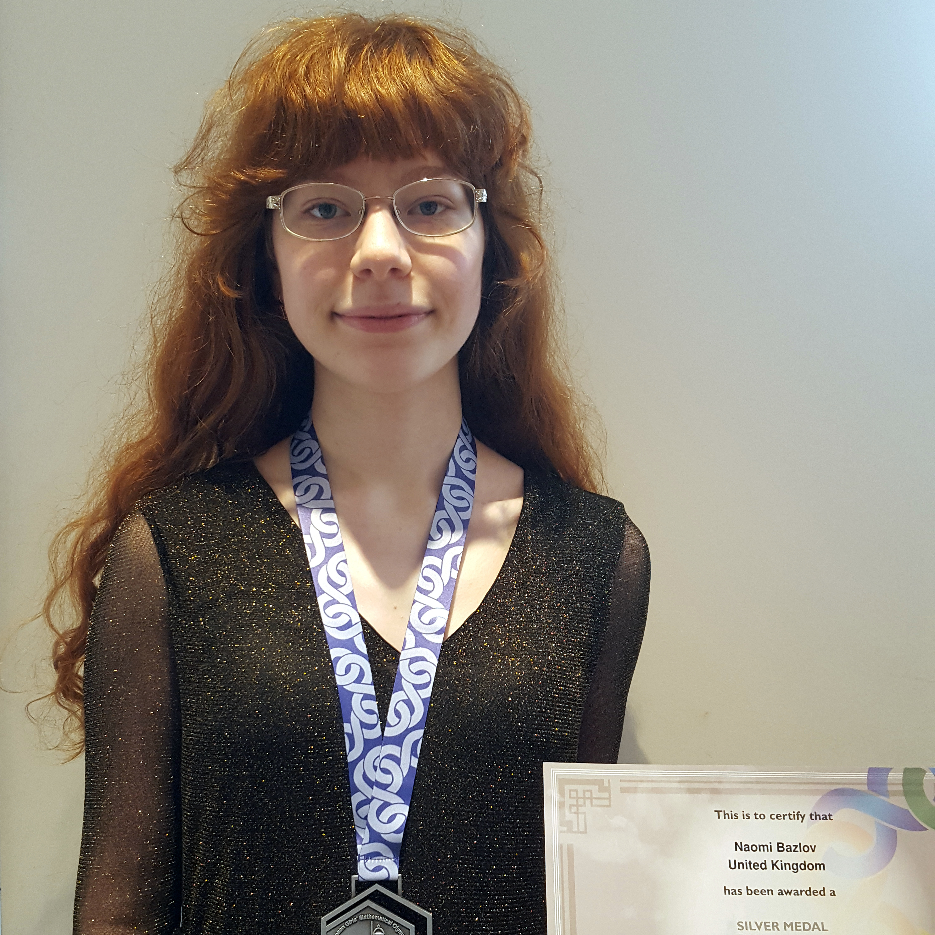 Naomi - silver medal at the European Girls Mathematical Olympiad 2020